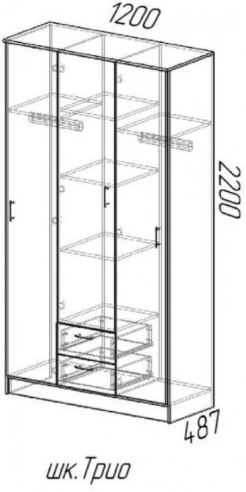 Трио Шкаф трёхдверный, вотан/белый гладкий
