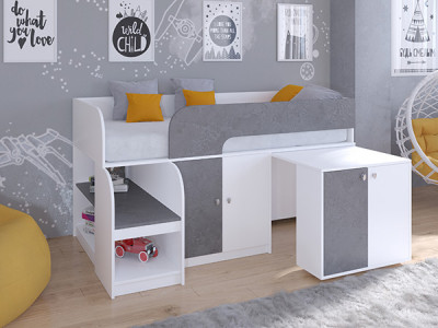 Кровать чердак Астра 9 V8 Белый/Железный Камень