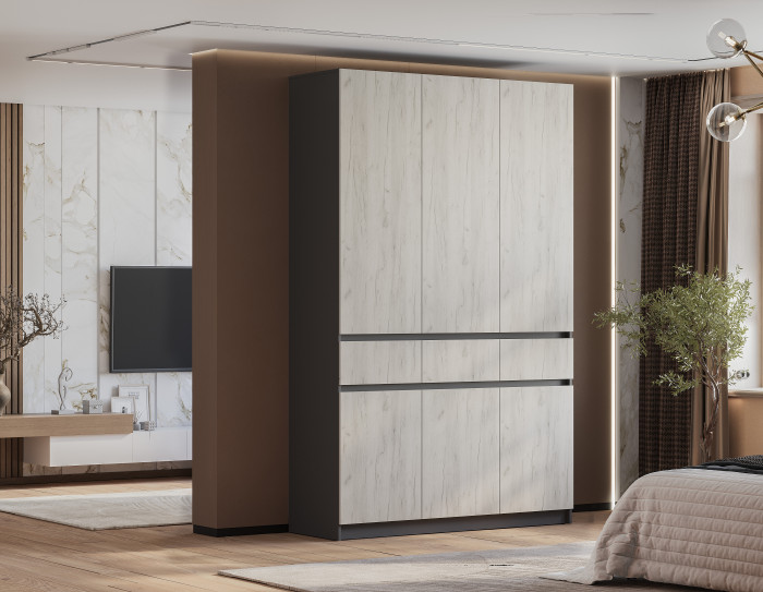 Шкаф 3-х створчатый "Багира" ШК-08 Графит/Крафт белый