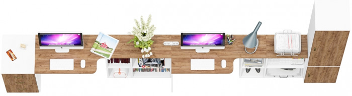 Лидер-8 Стол + Стол + Пенал МД 22Б + Тумба МД 3.16, белый шагрень/крафт золото