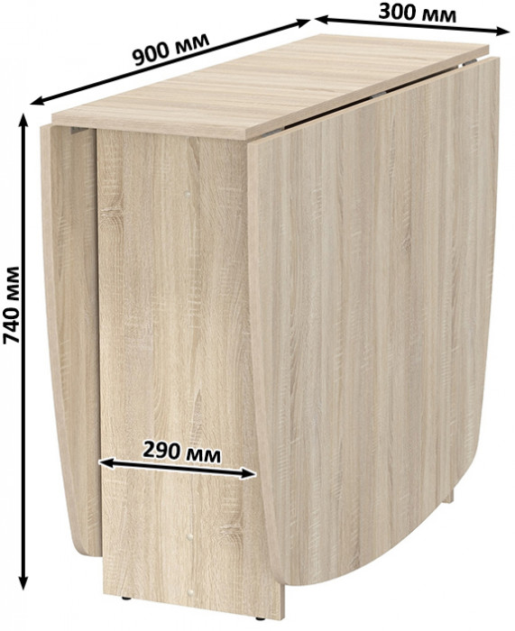 Стол-книжка раскладной 1-65М1дубсон, цвет дуб сонома, ШхГхВ 170х90х74 см., 30х90х74 см. сложенный