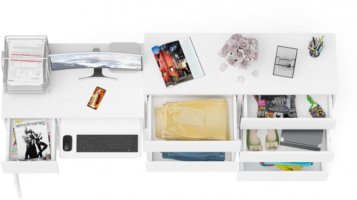 Мори компьютерный стол МС-1 левый + Комод МК1200.8, белый