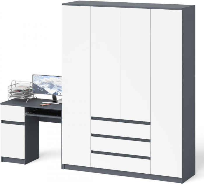 Мори компьютерный стол МС-1 левый + Шкаф МШ1600.1, графит/белый