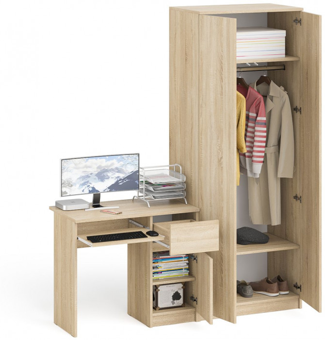 Мори компьютерный стол МС-1 правый + Шкаф МШ800.1, дуб сонома