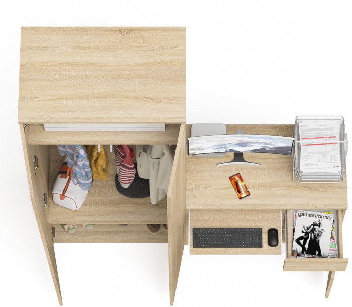 Мори компьютерный стол МС-1 правый + Шкаф МШ800.1, дуб сонома