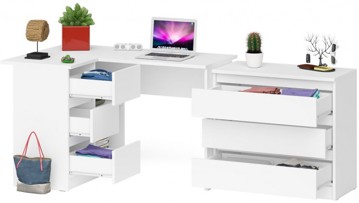 Мори компьютерный стол МС-16 левый + Комод МК800.1, белый