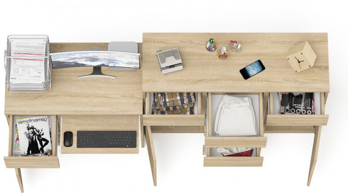 Мори Стол компьютерный МС-1 левый + Комод МК1200.4, цвет дуб сонома, ШхГхВ 210,4х50х94 см., выдвижной ящик слева, НЕ универсальная сборка