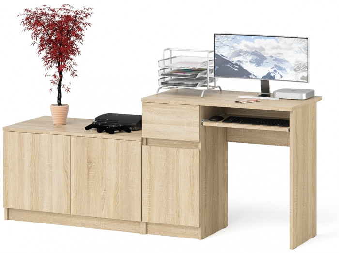 Мори Стол компьютерный МС-1 левый + Тумба МА900.1, цвет дуб сонома, ШхГхВ 180,4х50,4х76,6 см., выдвижной ящик слева, НЕ универсальная сборка