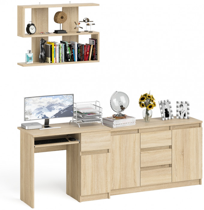 Мори Стол компьютерный МС-1 правый + Комод МК1200.3 + Полка 900, цвет дуб сонома, ШхГхВ 210,4х50х209,6 см., НЕ универсальная сборка