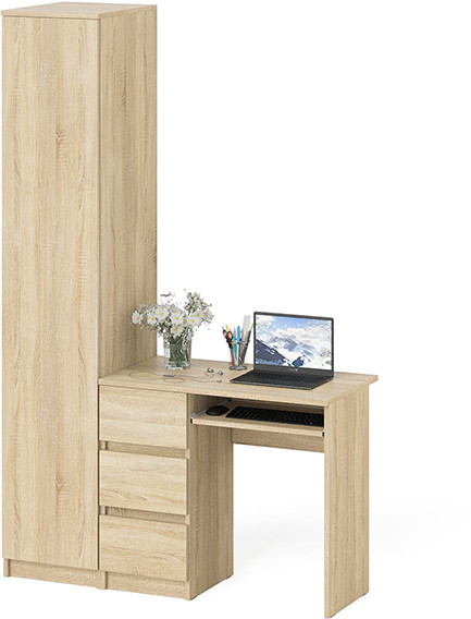 Мори Стол компьютерный МС-6 левый + Пенал МШ400.1, цвет дуб сонома, ШхГхВ 130,4х50,4х209,6 см., выдвижные ящики слева, НЕ универсальная сборка