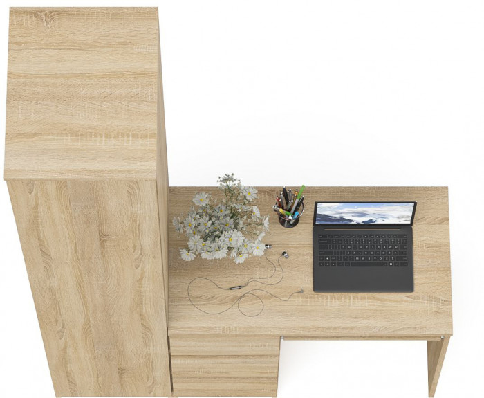 Мори Стол компьютерный МС-6 левый + Пенал МШ400.1, цвет дуб сонома, ШхГхВ 130,4х50,4х209,6 см., выдвижные ящики слева, НЕ универсальная сборка