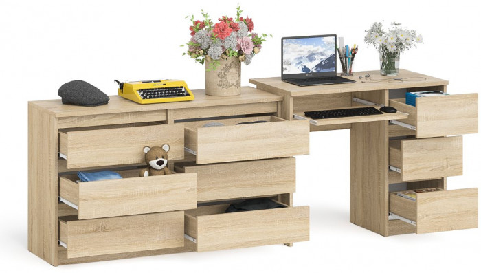 Мори Стол компьютерный МС-6 правый + Комод МК1200.6, цвет дуб сонома, ШхГхВ 210,4х50х76,6 см., выдвижные ящики справа, НЕ универсальная сборка