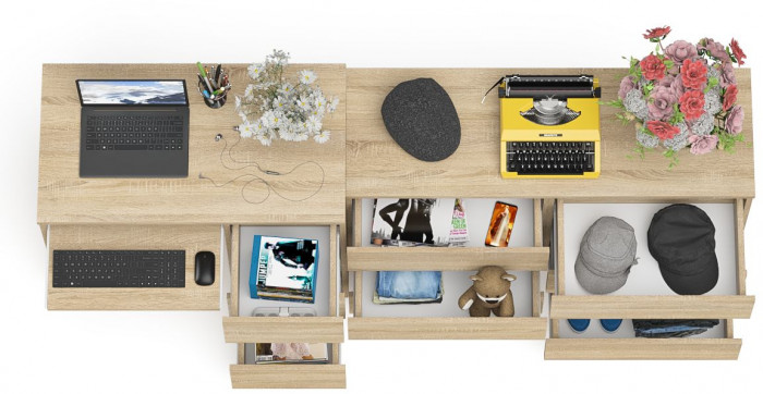 Мори Стол компьютерный МС-6 правый + Комод МК1200.6, цвет дуб сонома, ШхГхВ 210,4х50х76,6 см., выдвижные ящики справа, НЕ универсальная сборка