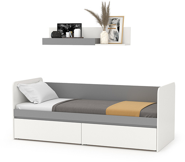 Торонто 11.39 Кровать + 16.475 Полка, белый шагрень/стальной серый