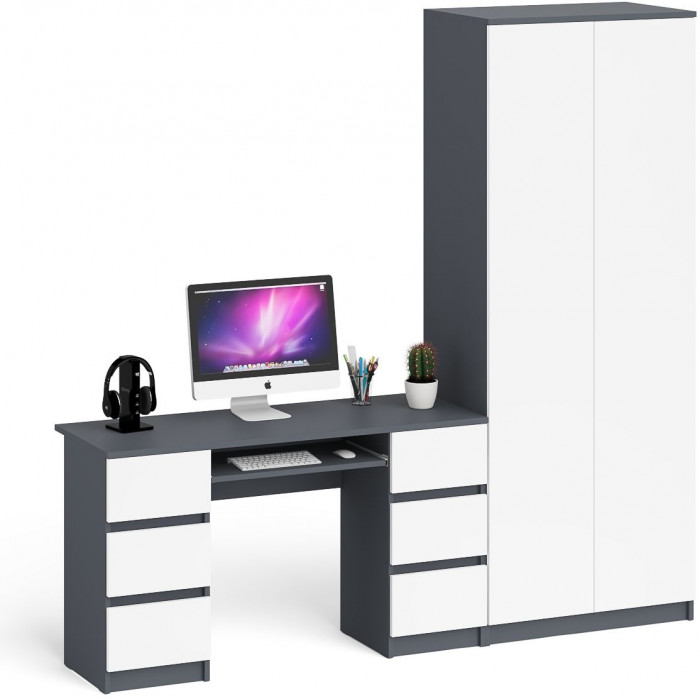 Мори компьютерный стол МС-2 + Шкаф МШ800.1, графит/белый
