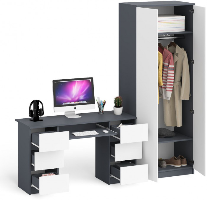 Мори компьютерный стол МС-2 + Шкаф МШ800.1, графит/белый