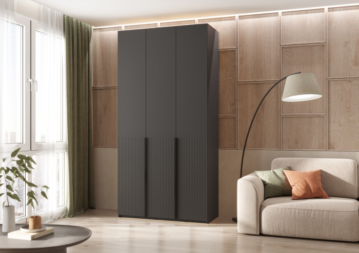 Марвэл Шкаф 3-х створчатый 1200, с доп.ящиками Браш Графит, Графит