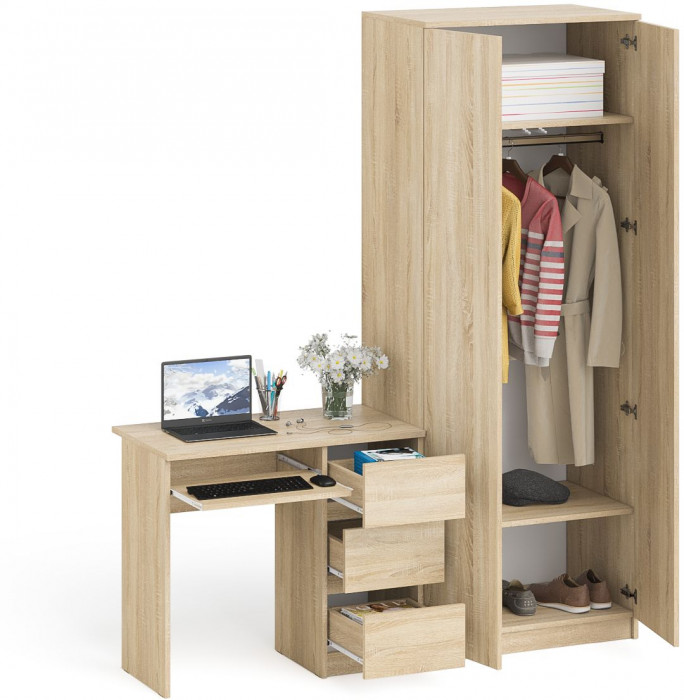 Мори компьютерный стол МС-6 правый + Шкаф МШ800.1, дуб сонома