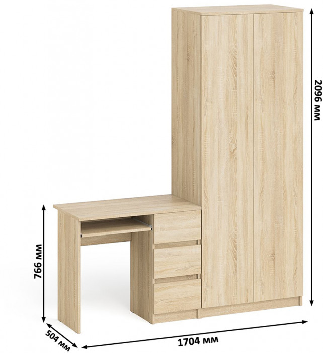 Мори компьютерный стол МС-6 правый + Шкаф МШ800.1, дуб сонома