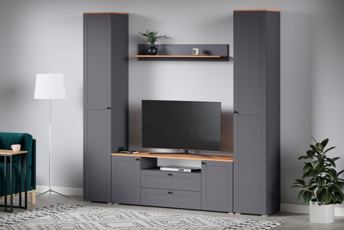 Остин 13.227 Шкаф-пенал, серый графит/дуб крафт золотой