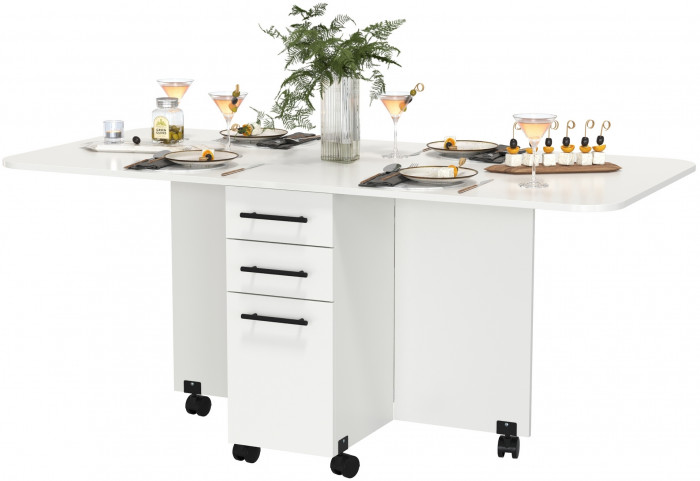 Стол-книжка с ящиками 1-6702бел, цвет белый, ШхГхВ 38х80х74 см. сложенный, разложенный два размера: 103/167х80х74 см.