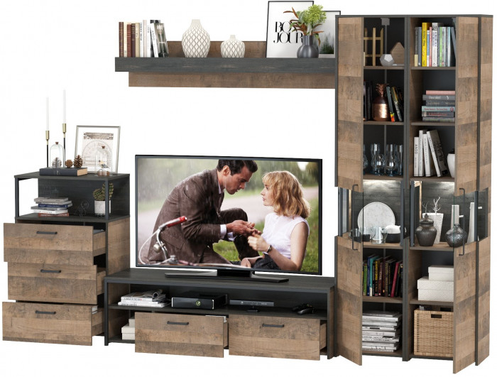 Трувор Гостиная 037, цвет дуб гранж песочный/интра, ШхГхВ 305,4х45,4х210 см., универсальная сборка