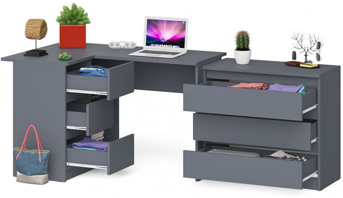 Мори компьютерный стол МС-16 левый + Комод МК800.1, графит