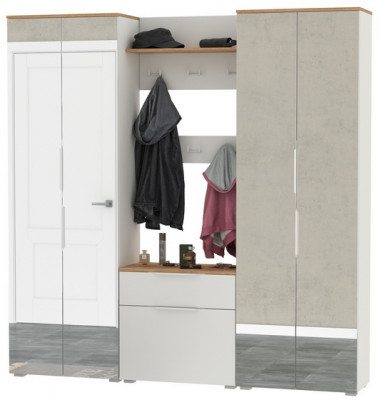 Октава Прихожая 27, белый шагрень/дуб крафт золотой/фасады МДФ белый шагрень