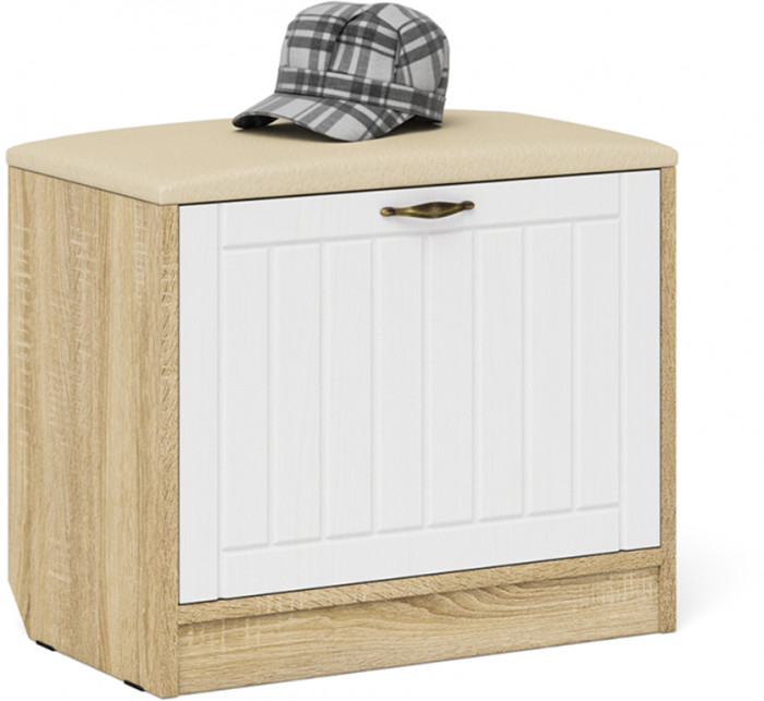 Прихожая П-6 Компоновка № 12, дуб сонома/фасады МДФ белое дерево фрезеровка прованс