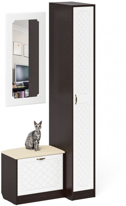 Прихожая П-6 Компоновка № 40, венге/фасады МДФ белое дерево фрезеровка ромб