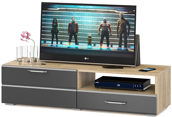 Тумба под ТВ Ларго 1, корпус дуб сонома/фасады МДФ графитово-серый глянец