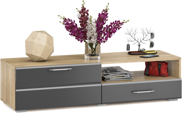 Тумба под ТВ Ларго 1, корпус дуб сонома/фасады МДФ графитово-серый глянец