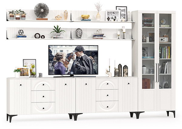 Валенсия Гостиная № 122, ЛДСП белый шагрень/МДФ белый шагрень