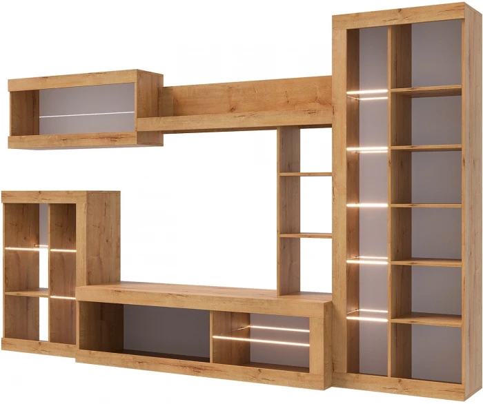 Прага Модульная Гостиная, вариант №4, вотан/Белый глянец