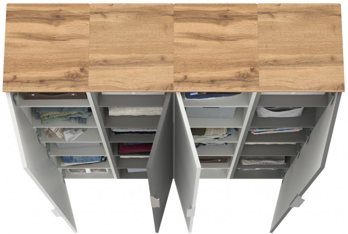 Октава Набор шкафов 47, белый шагрень/серый графит/дуб крафт золотой/фасады МДФ белый шагрень/серый графит