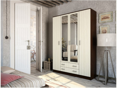 Квадро Шкаф четырёхдверный, Венге/лоредо