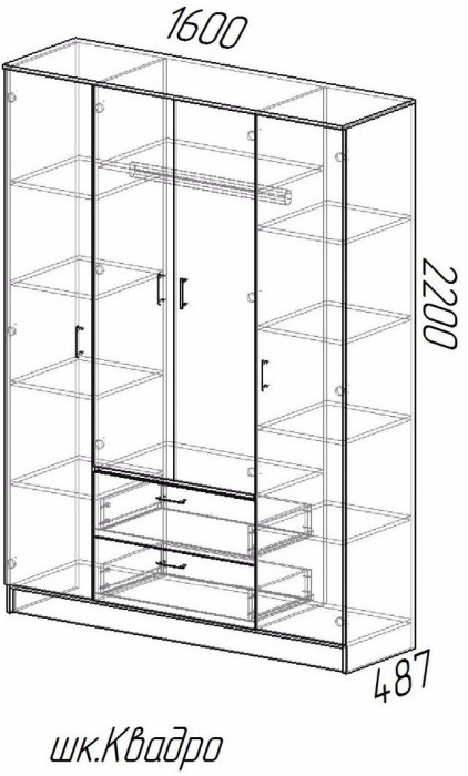 Квадро Шкаф четырёхдверный, Венге/лоредо