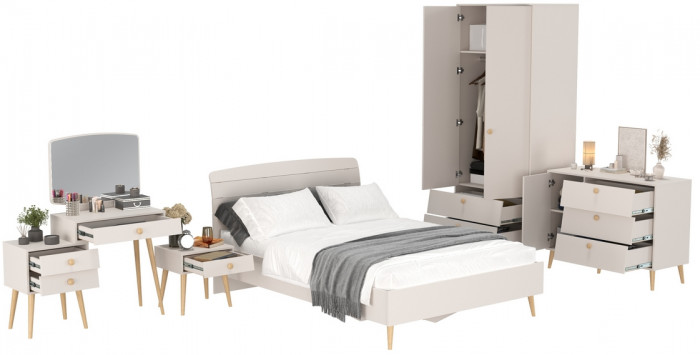 Афина Спальня 24-1400, цвет кашемир серый, сп.м. 1400х2000 мм., б/м, основание есть - фанера