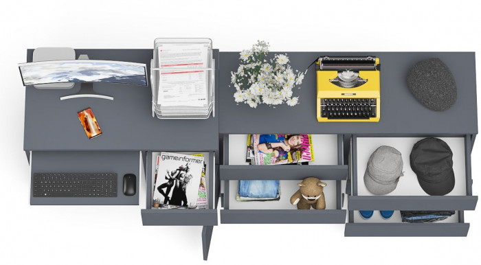 Мори Стол компьютерный МС-1 правый + Комод МК1200.6, цвет графит, ШхГхВ 210,4х50х76,6 см., выдвижной ящик справа, НЕ универсальная сборка