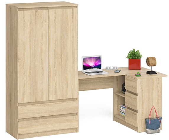 Мори Стол компьютерный МС-16 правый + Шкаф МШ900.1, цвет дуб сонома, ШхГхВ 214,8х84,9х179,6 см., выдвижные ящики справа, НЕ универсальная сборка