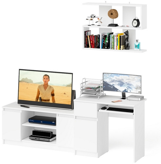 Мори Стол компьютерный МС-1 левый + Тумба МТВ1200.1 + Полка 900, цвет белый, ШхГхВ 210,4х50х209,6 см., НЕ универсальная сборка