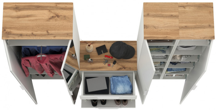 Октава Прихожая 28, белый шагрень/дуб крафт золотой/фасады МДФ белый шагрень