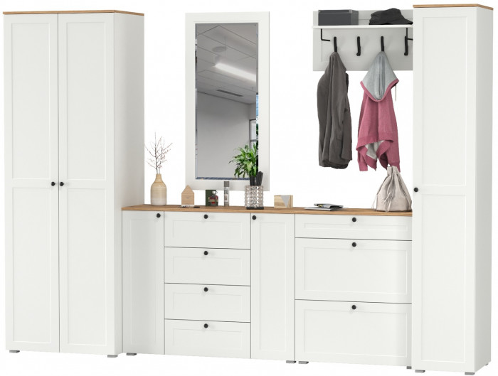 Остин Прихожая 61, белый шагрень/дуб крафт золотой