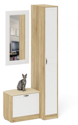 Прихожая П-6 Компоновка № 40, дуб сонома/фасады МДФ белое дерево фрезеровка прованс