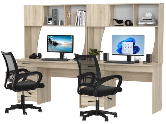 Два стола рабочих 6-0606 Сигма + два кресла 103 чёрных, дуб сонома