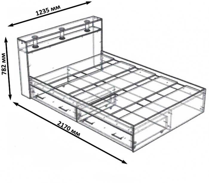 Камелия Кровать с ящиками 1200, дуб сонома