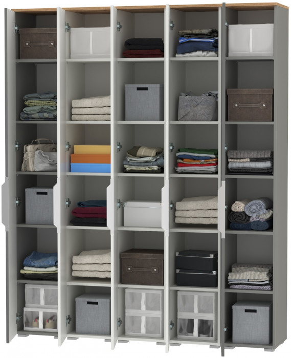 Октава Набор шкафов 48, белый шагрень/серый графит/дуб крафт золотой/фасады МДФ белый шагрень/серый графит