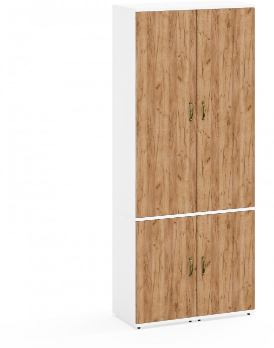 Лидер-8 Пенал МД 22Б 2 шт., цвет белый шагрень/крафт золото, ШхГхВ 80х37,5х190 см., универсальная сборка