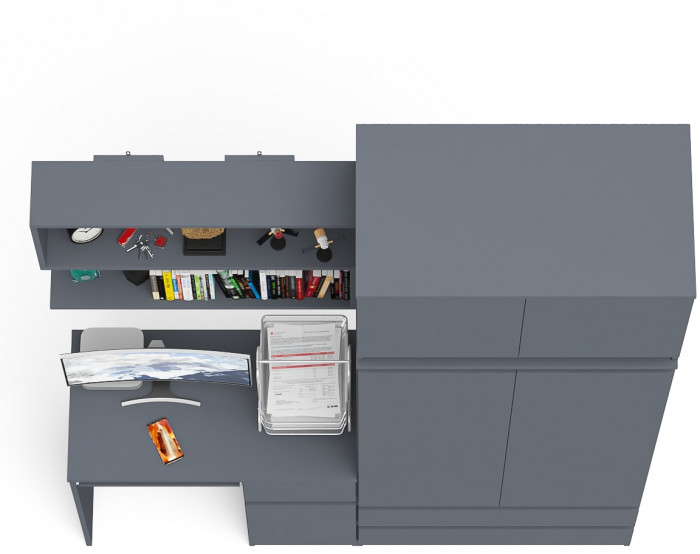 Мори компьютерный стол МС-1 правый + Шкаф МШ900.1 + Антресоль МА900.1 + Полка 900, графит