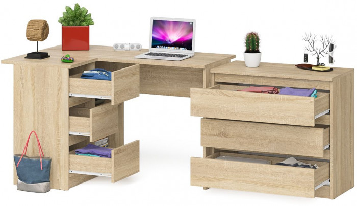 Мори компьютерный стол МС-16 левый + Комод МК800.1, дуб сонома